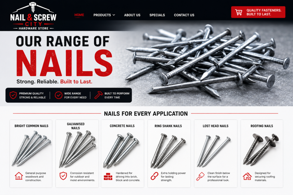 Metal nails for carpentry and building work