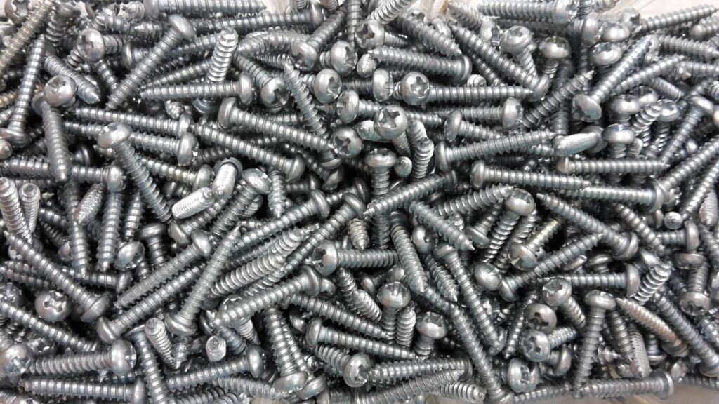 Close-up of metal screws for hardware and fastening jobs