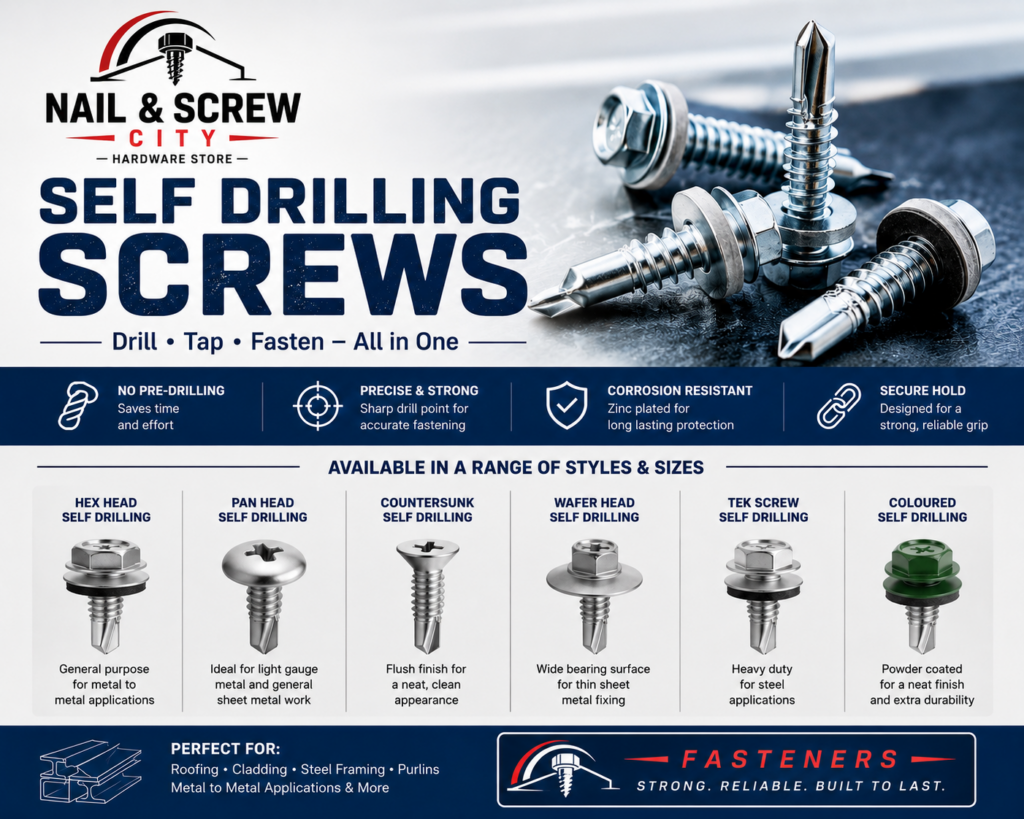 Close-up of metal screws for hardware and fastening jobs